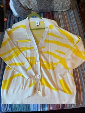 CAbi Cream & Yellow V-Neck Button Cardigan